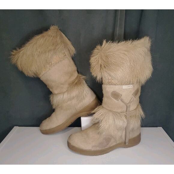 Vintage Tecnica Goat Fur Boots Tan Brown, EU 38 US 7 Women's Made in Italy - Picture 2 of 11